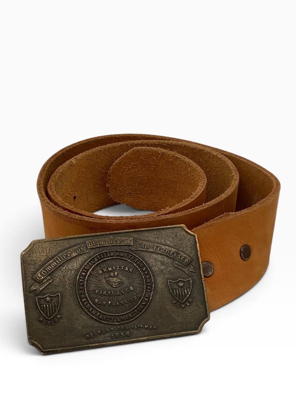 Vintage Brass Buckle San Francisco Committee of Vigilance Sz 28 Brown